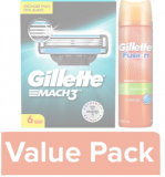 Gillette Mach 3 Shaving Blades 6pcs + Pre Shave Gel Fusion – Hydra Gel Sensitive 195 g, Combo 2 Items